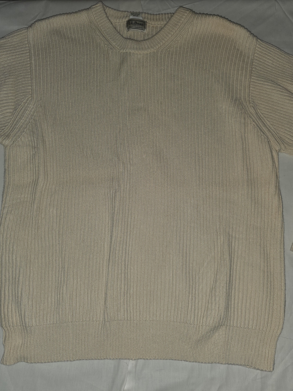 L.L. Bean Men's Cream Ribbed Crewneck Sweater